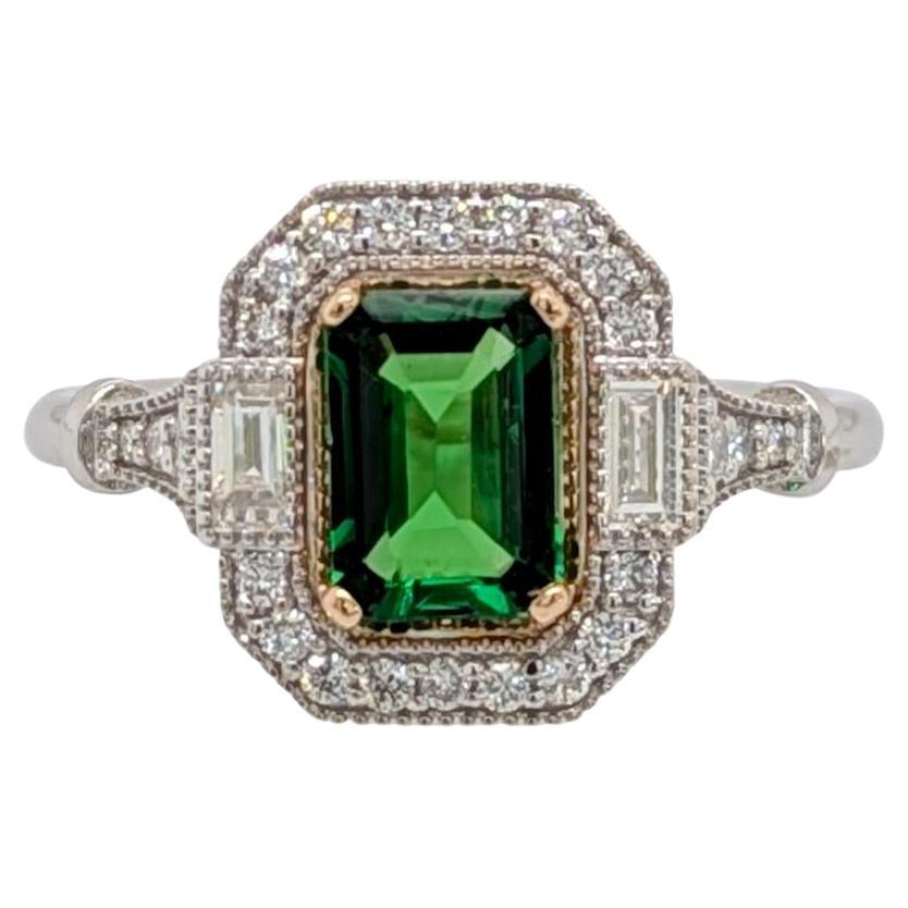 Tsavorite Garnet Ring w Earth Mined Diamond Accents in Solid 14K Gold  EM 7x5mm
