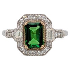 Tsavorite Garnet Ring w Earth Mined Diamond Accents in Solid 14K Gold  EM 7x5mm