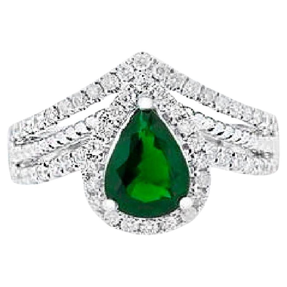 Tsavorite Ring With Diamonds 1.60 Carats 14K White Gold For Sale