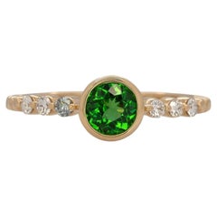 Tsavorite Garnet Ring with Earth-Mined Diamond Accents in Solid 14K Gold, 5mm