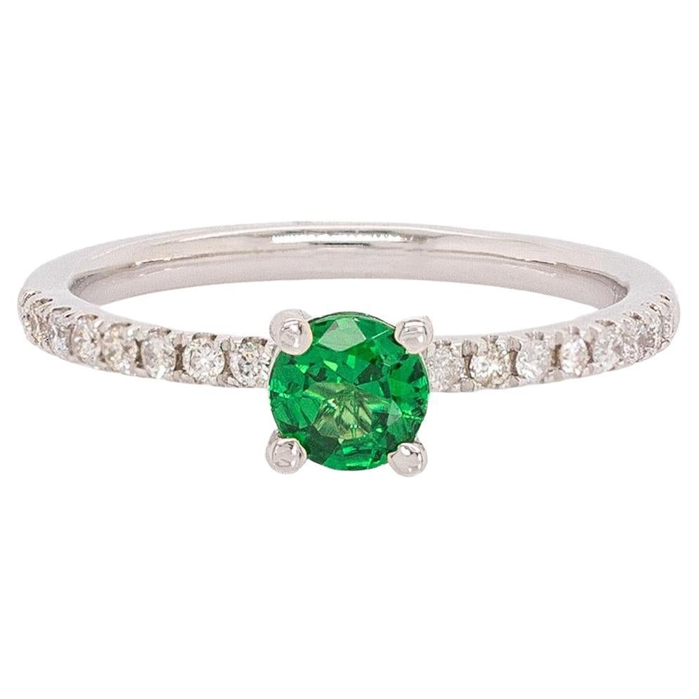 Tsavorite Garnet Ring with Natural Diamonds Accents: Solid 14k White Gold, 4.5mm