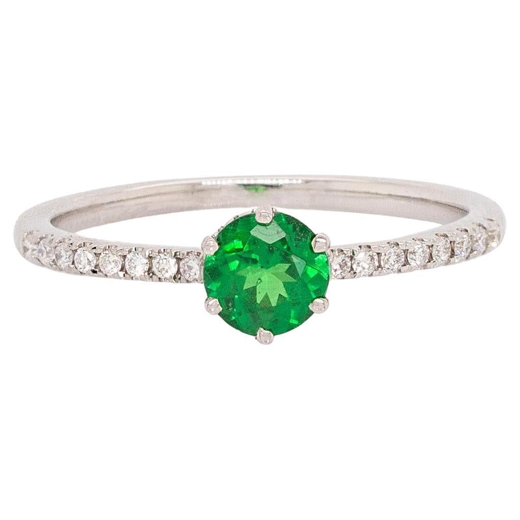 Anello con granato tsavorite e diamanti naturali: Oro bianco massiccio 14k, 5mm