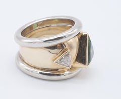 Tsavorite Garnet with Trillion Diamond Cigar Band