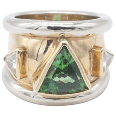 Tsavorite Garnet with Trillion Diamond Cigar Band