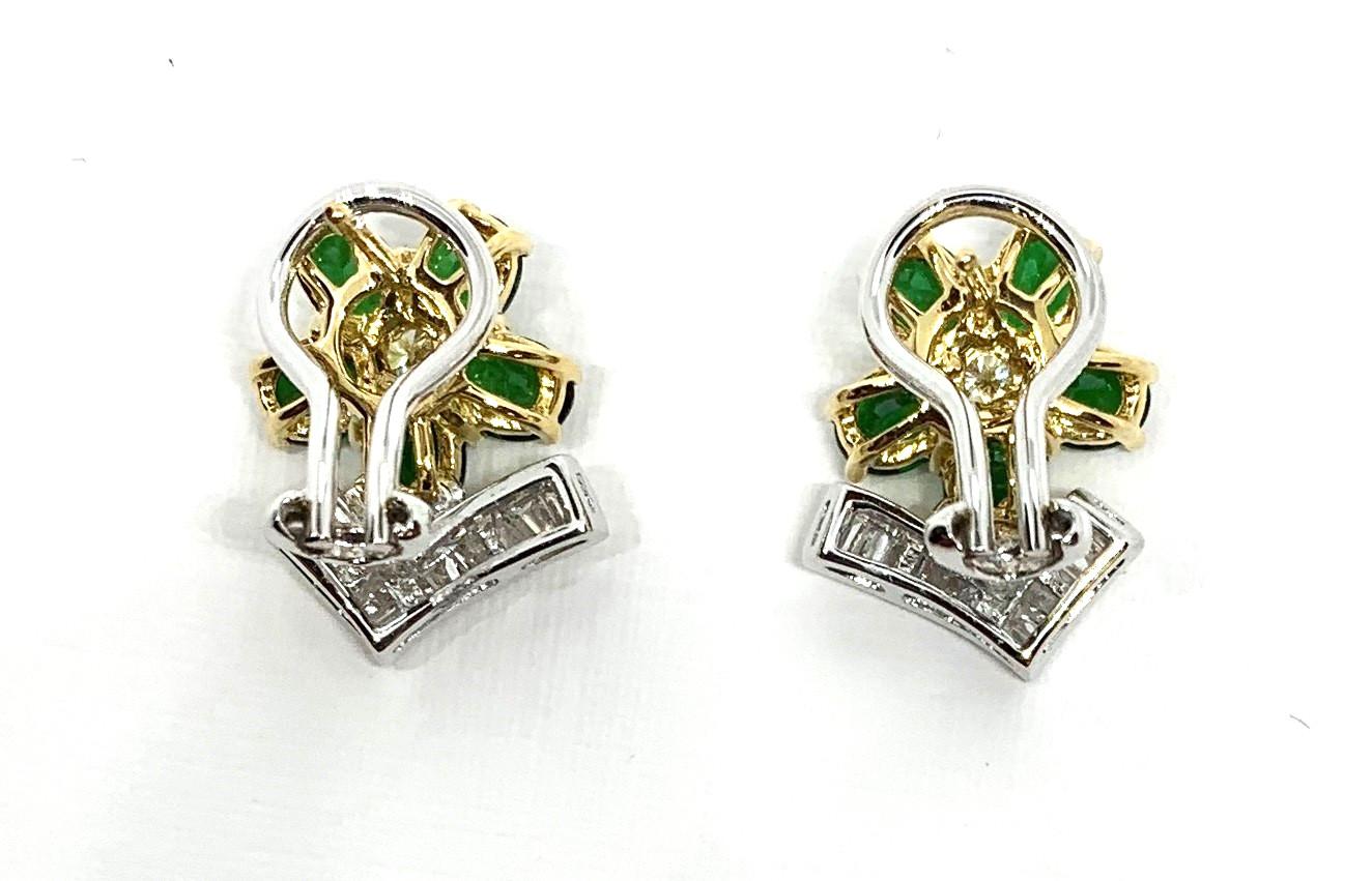 Tsavorite, Yellow and White Diamond French Clip Earrings in 18K Gold In New Condition For Sale In Los Angeles, CA