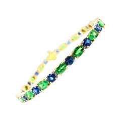 Tsavorite Green Garnet and Blue Sapphire Link Bracelet in 18k Gold