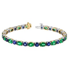 Used Tsavorite Green Garnet and Blue Sapphire Link Bracelet in 18k Gold