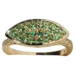 Tsavorite Green Garnet Cluster 9ct Gold Ring East West Marquise Size R / 8.5