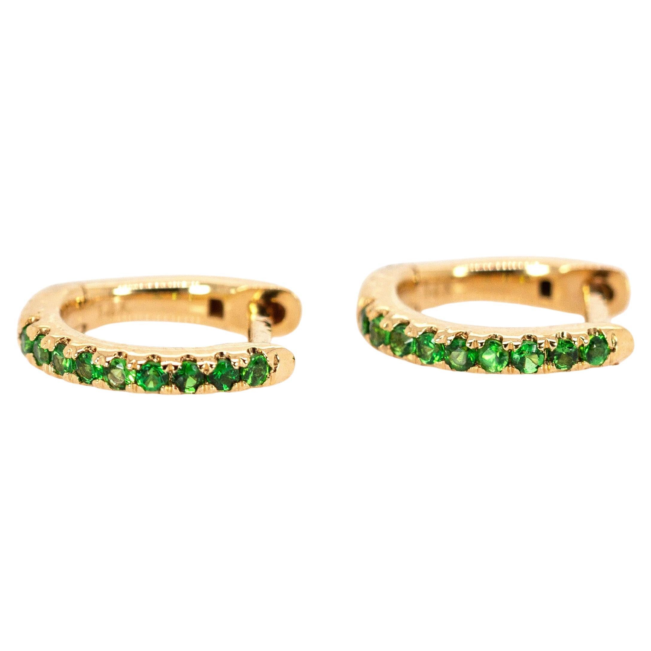 Tsavorit Huggies in massivem 14K Gelbgold  Verriegelung hinten 10mm im Angebot