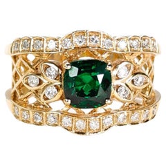 Anello con diamante stile vintage 18 carati con ritaglio in pizzo di tsavorite