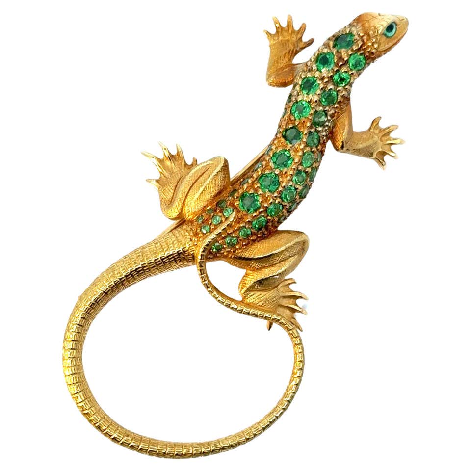 Diamond Lizard Gold Lizard Brooch - 33 For Sale on 1stDibs