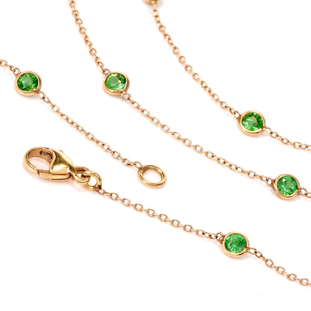 Round Cut Tsavorite Long Necklace Gold Chain Necklace