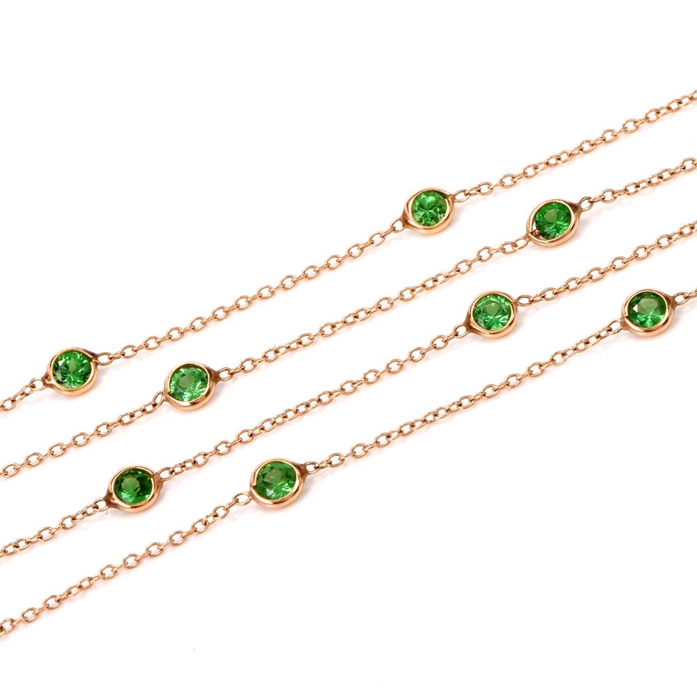 Tsavorite Long Necklace Gold Chain Necklace In Good Condition In Miami, FL