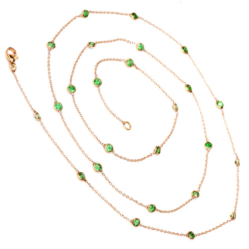 Tsavorite Long Necklace Gold Chain Necklace