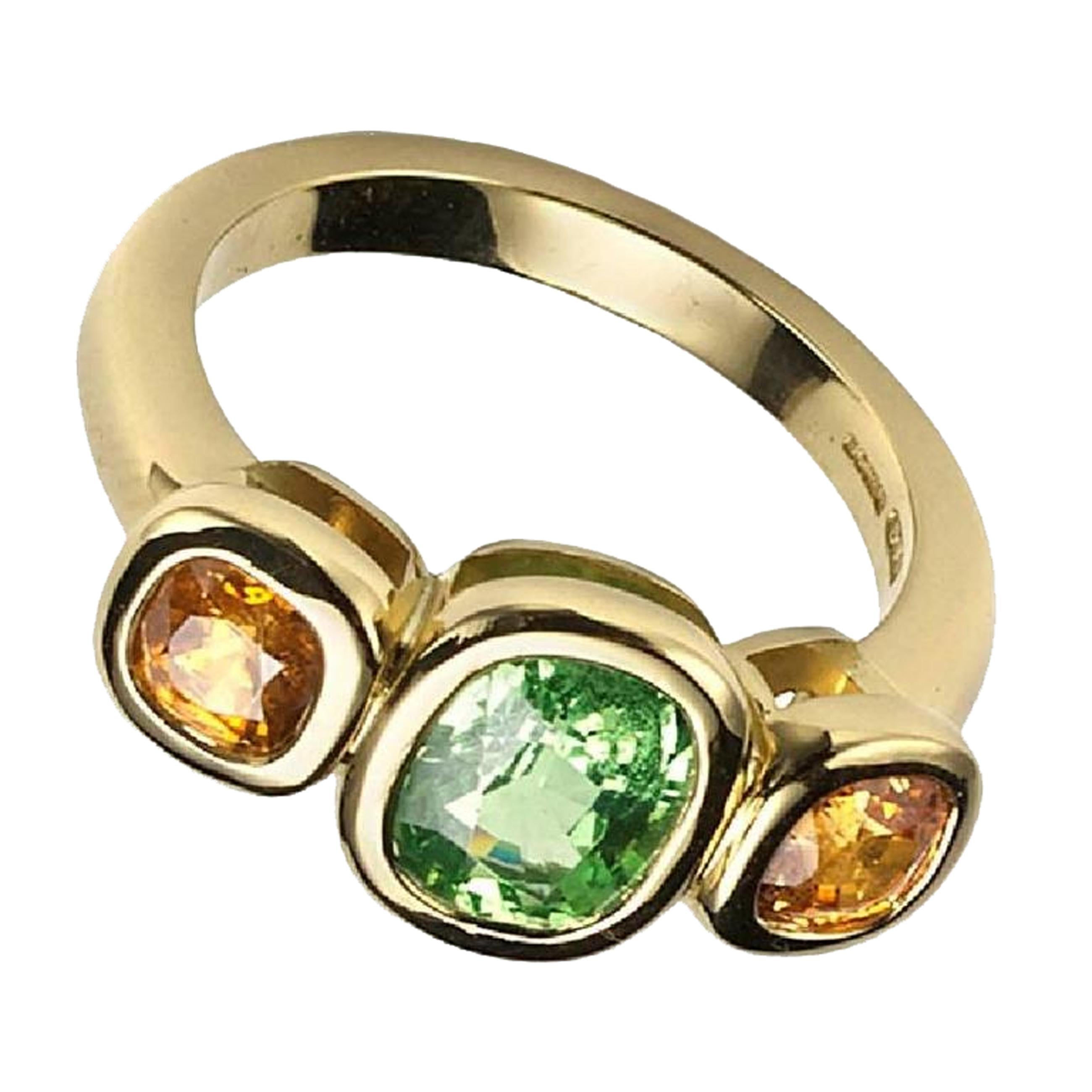 Ring mit drei Steinen, Tsavorit, Mandarin, Granat, Gold (Zeitgenössisch) im Angebot