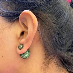 Tsavorite Micro Pave Ball Tunnel Earring Made In 18k Gold & Silver