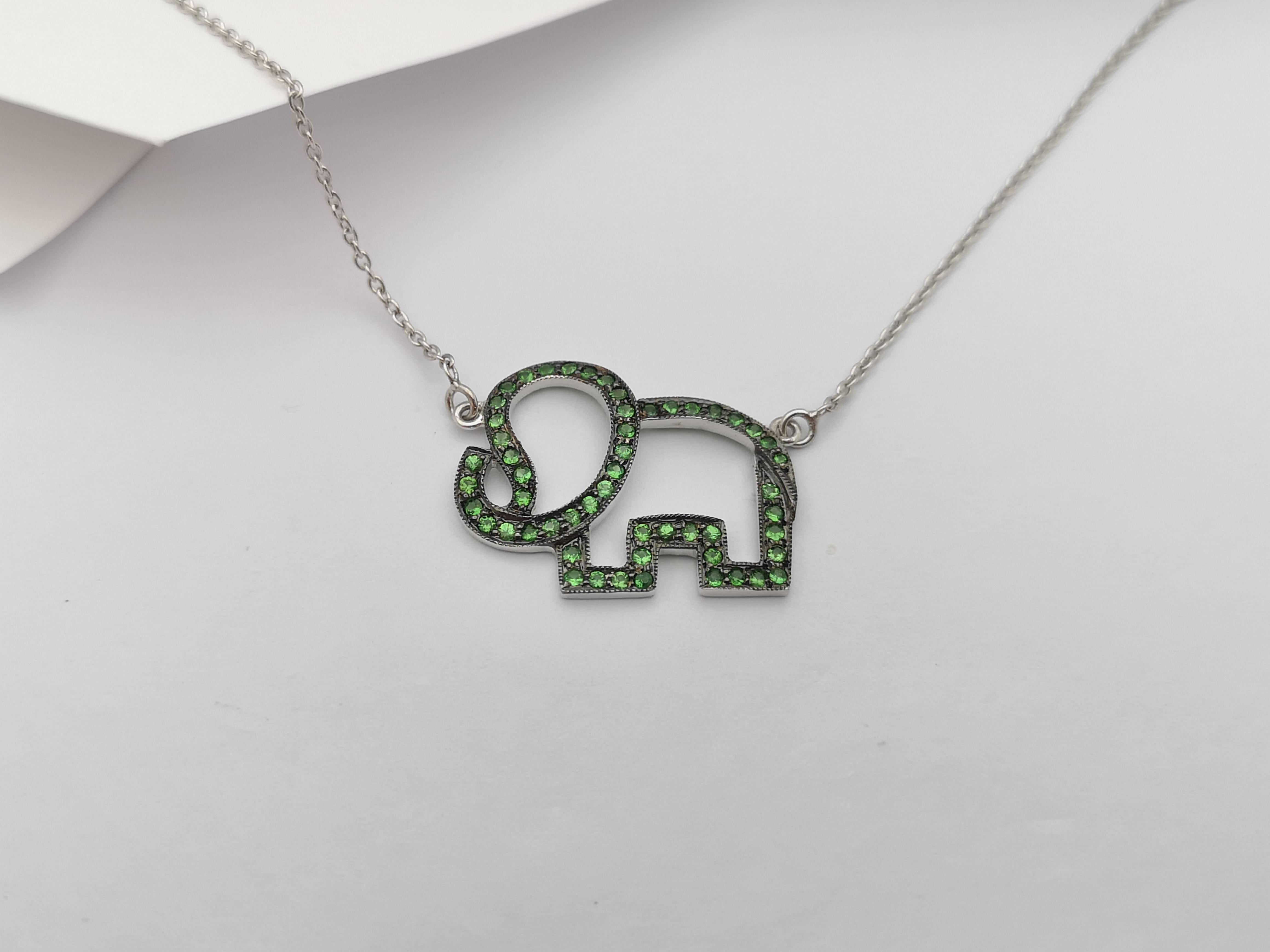 Women's or Men's Tsavorite Elephant Necklace set in Silver Settings For Sale