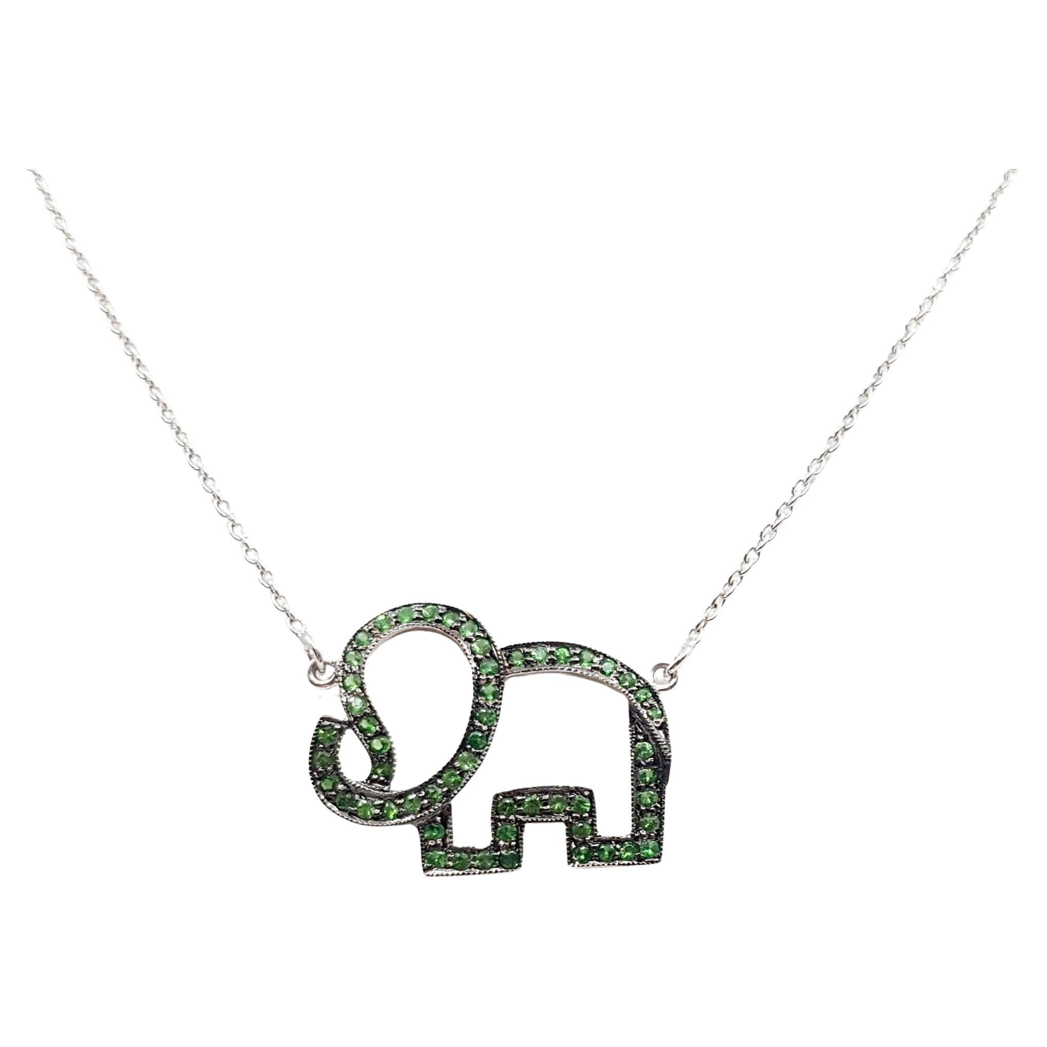 Tsavorite Elephant Necklace set in Silver Settings For Sale