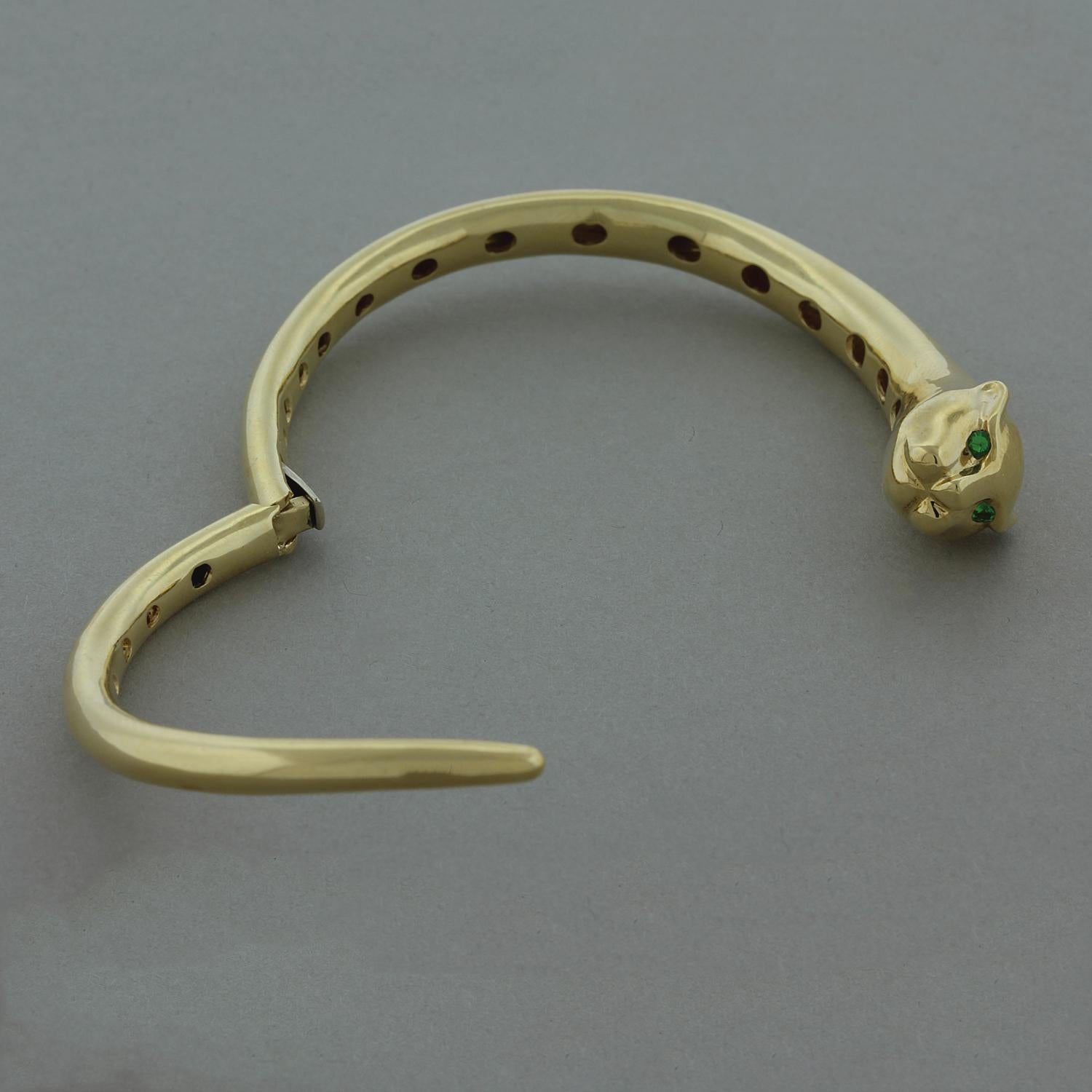 Tsavorite Panther Gold Cuff Bracelet In New Condition In Beverly Hills, CA