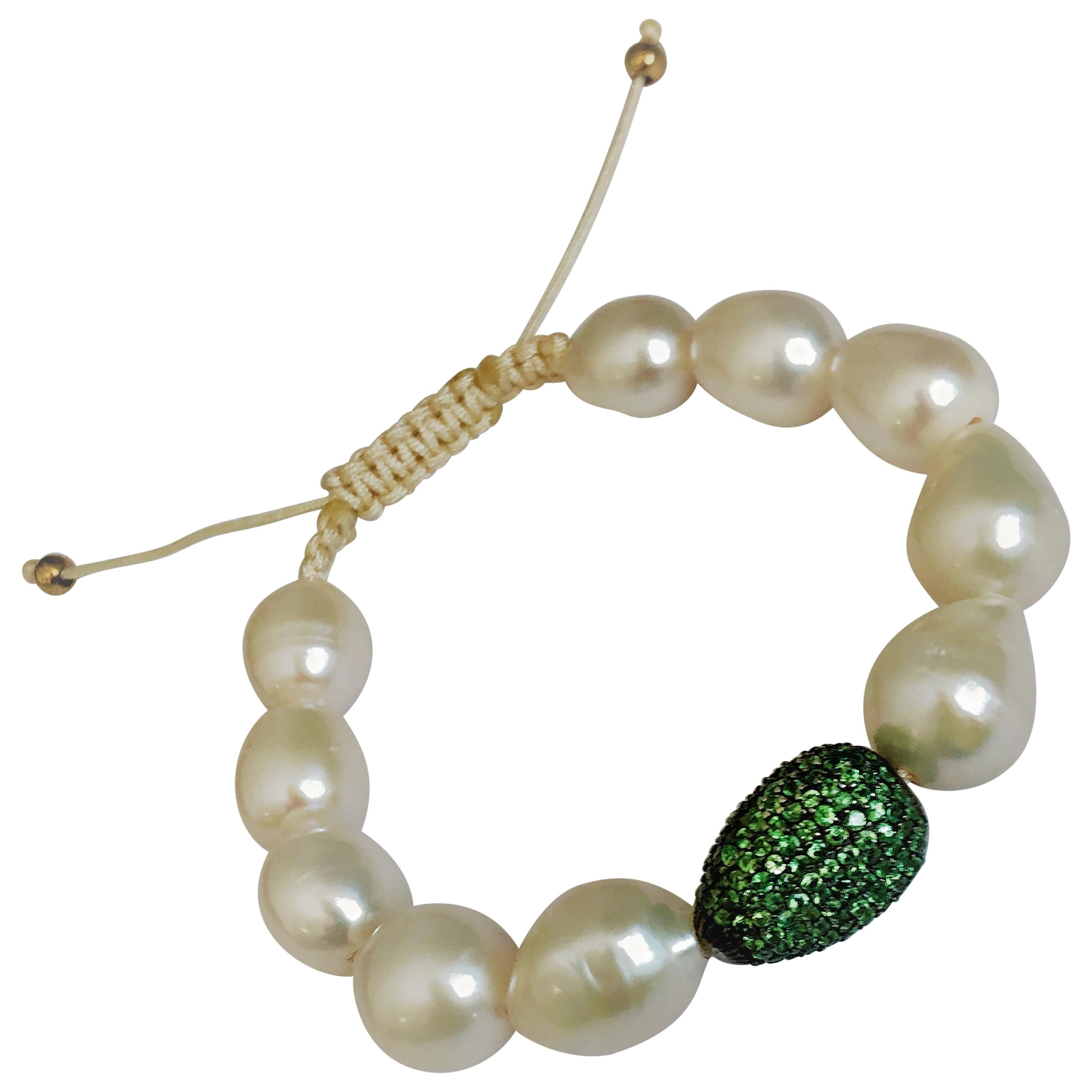 Tsavorite Pave and Pearls Bracelet For Sale