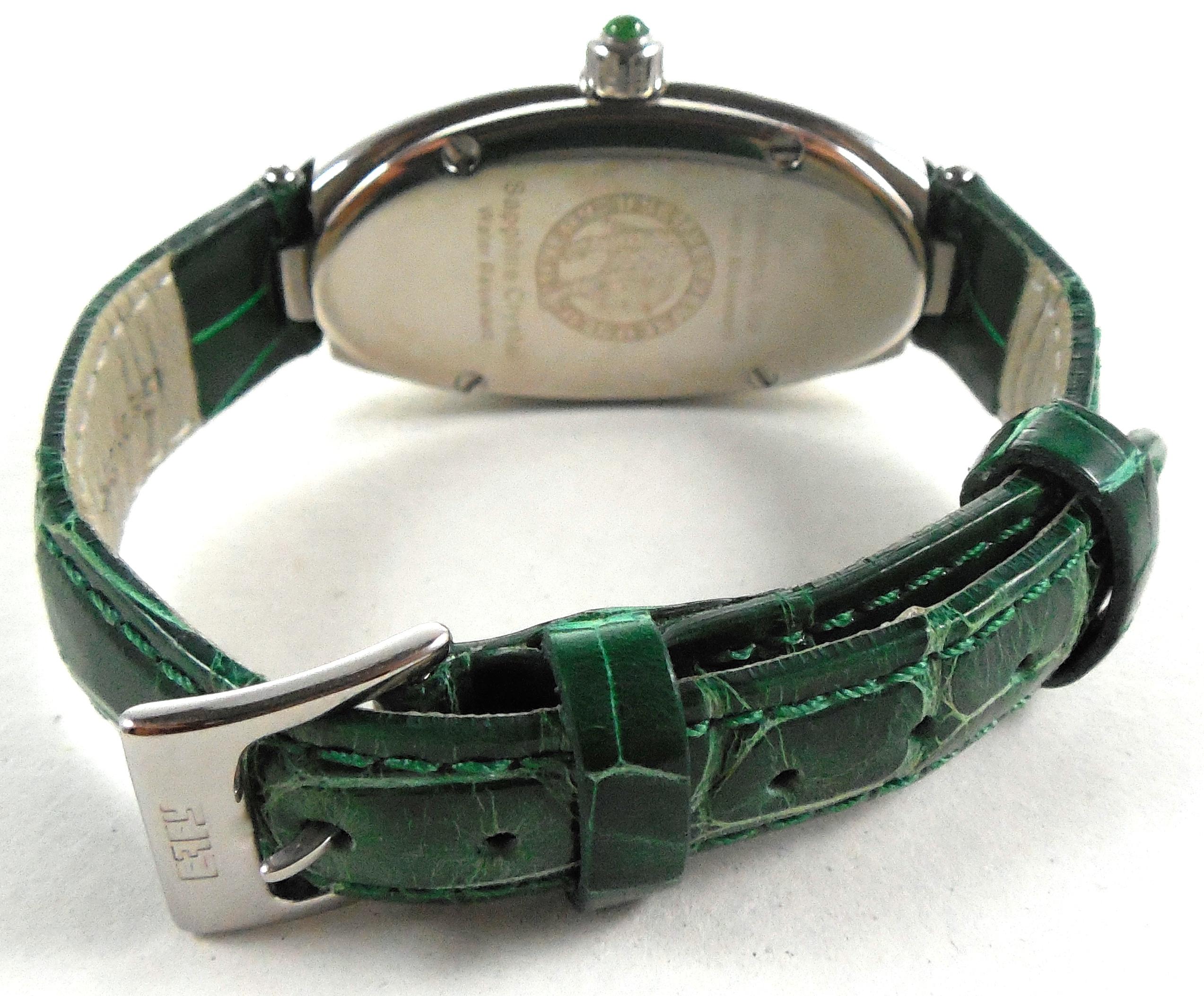 Tsavorite Pave Dial Luxury Swiss Quartz Exotic Leather Band Watch 1.90 CTW In New Condition For Sale In Oakton, VA