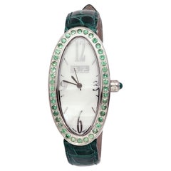 Tsavorite Pave Dial Luxury Swiss Quartz Exotic Leather Band Watch 1.90 CTW