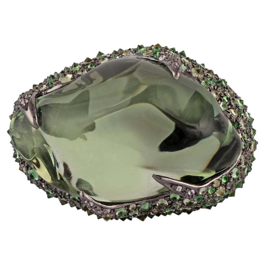Tsavorite, Peridot, Green Amethyst, Diamond Ring in 18k Gold & Silver For Sale