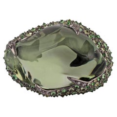 Bague en or 18 carats et argent avec tsavorite, péridot, améthyste verte et diamants