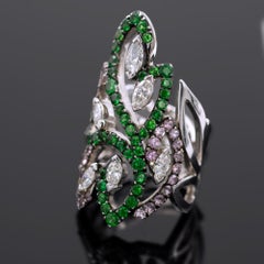 Tsavorite Pink Sapphire and Diamond Arabesque Ring
