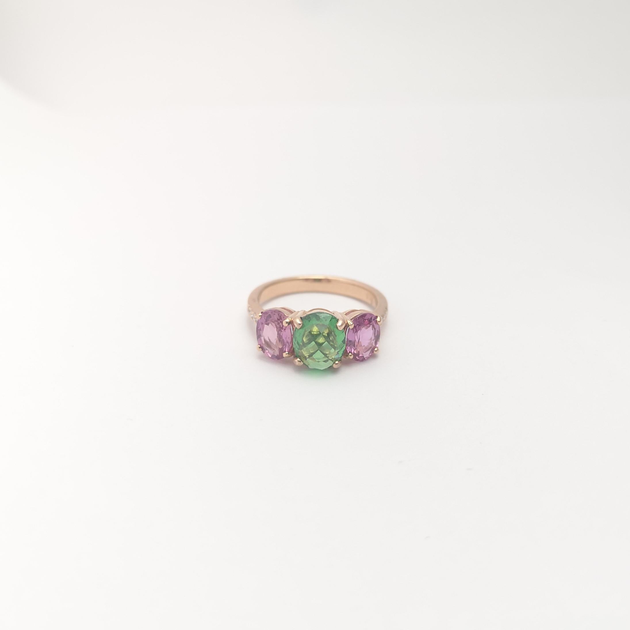 Tsavorite, Pink Sapphire and Diamond Ring set in 18K Rose Gold Settings For Sale 4