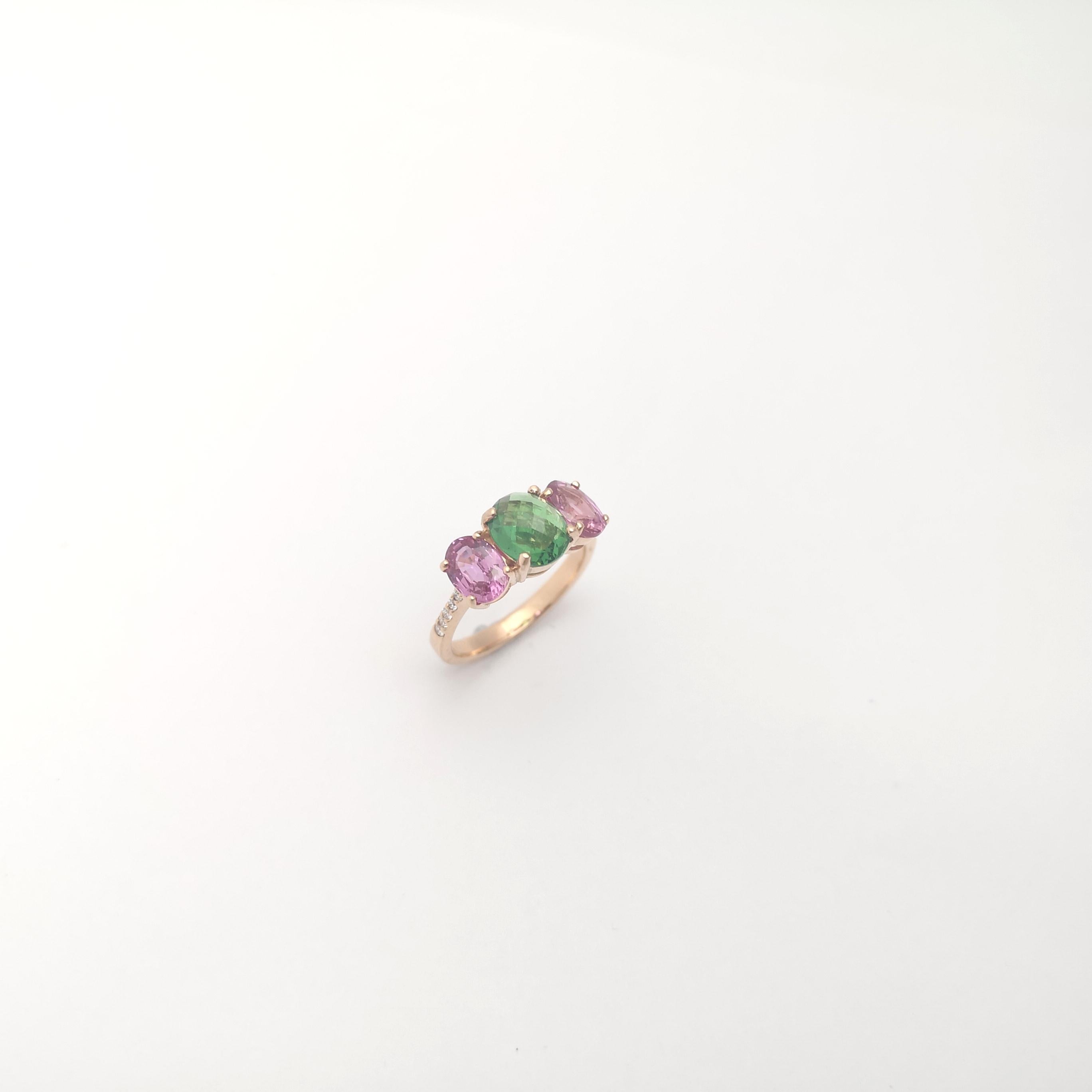 Tsavorite, Pink Sapphire and Diamond Ring set in 18K Rose Gold Settings For Sale 6