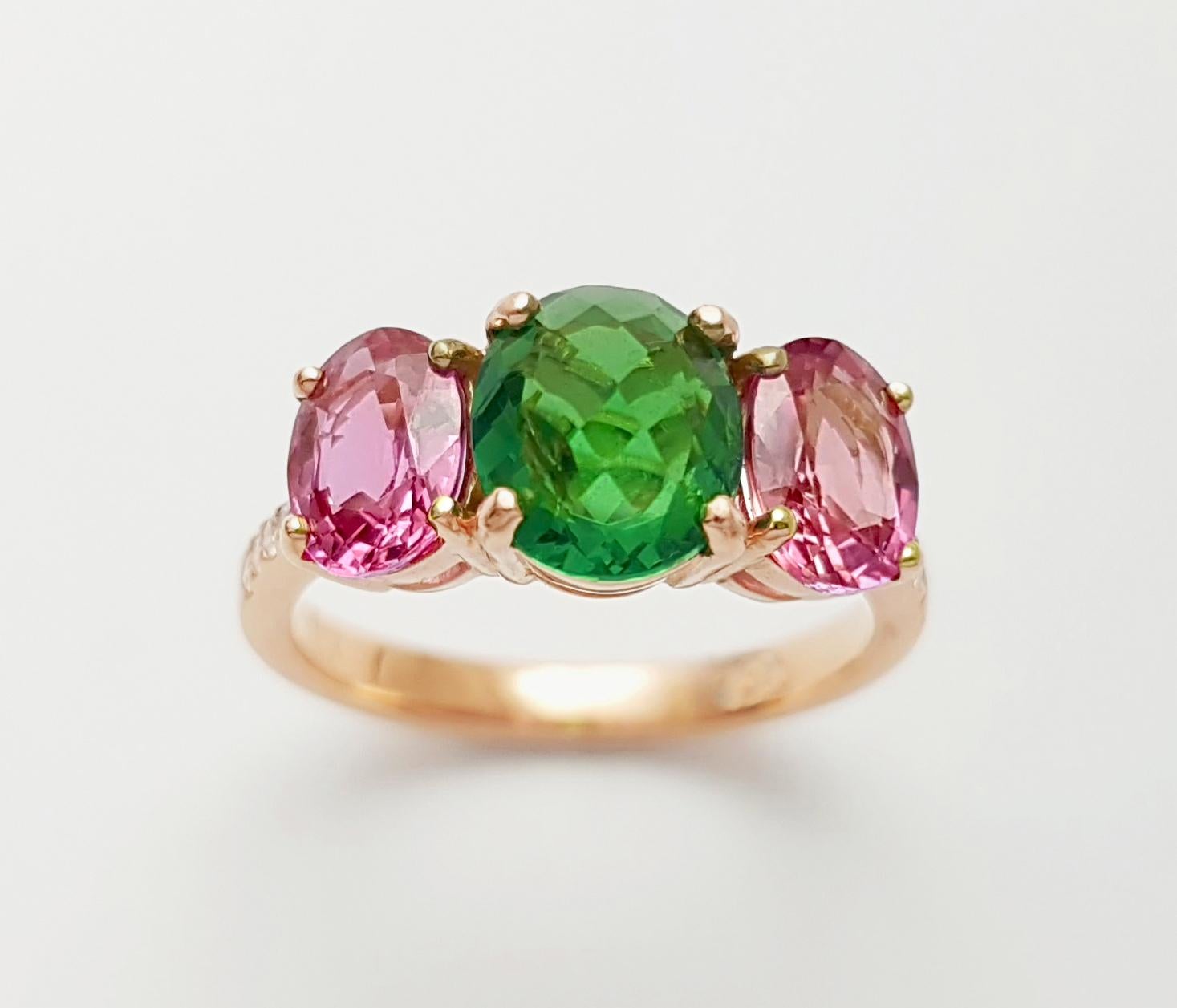 Tsavorite, Pink Sapphire and Diamond Ring set in 18K Rose Gold Settings For Sale 7