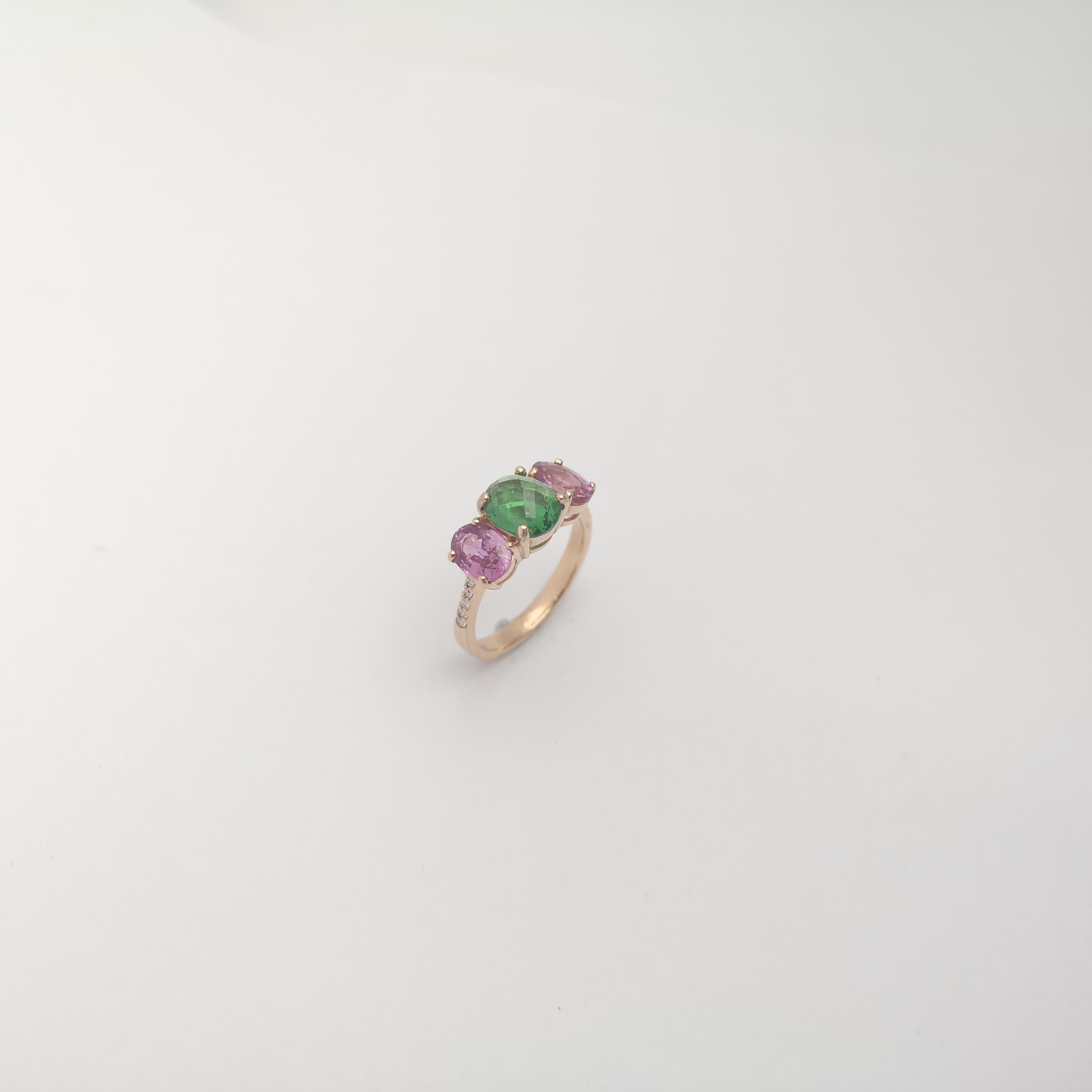 Tsavorite, Pink Sapphire and Diamond Ring set in 18K Rose Gold Settings For Sale 1