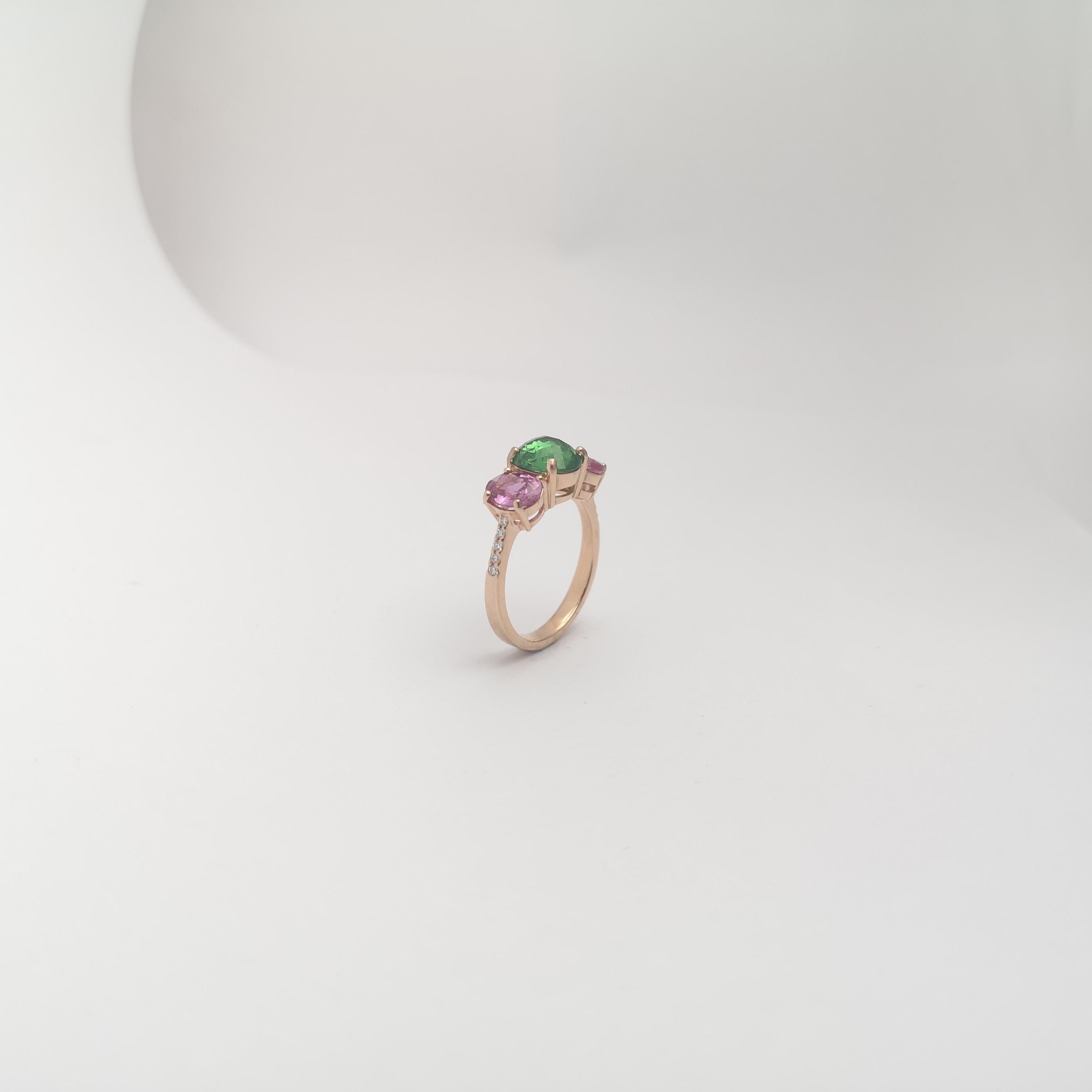 Tsavorite, Pink Sapphire and Diamond Ring set in 18K Rose Gold Settings For Sale 2