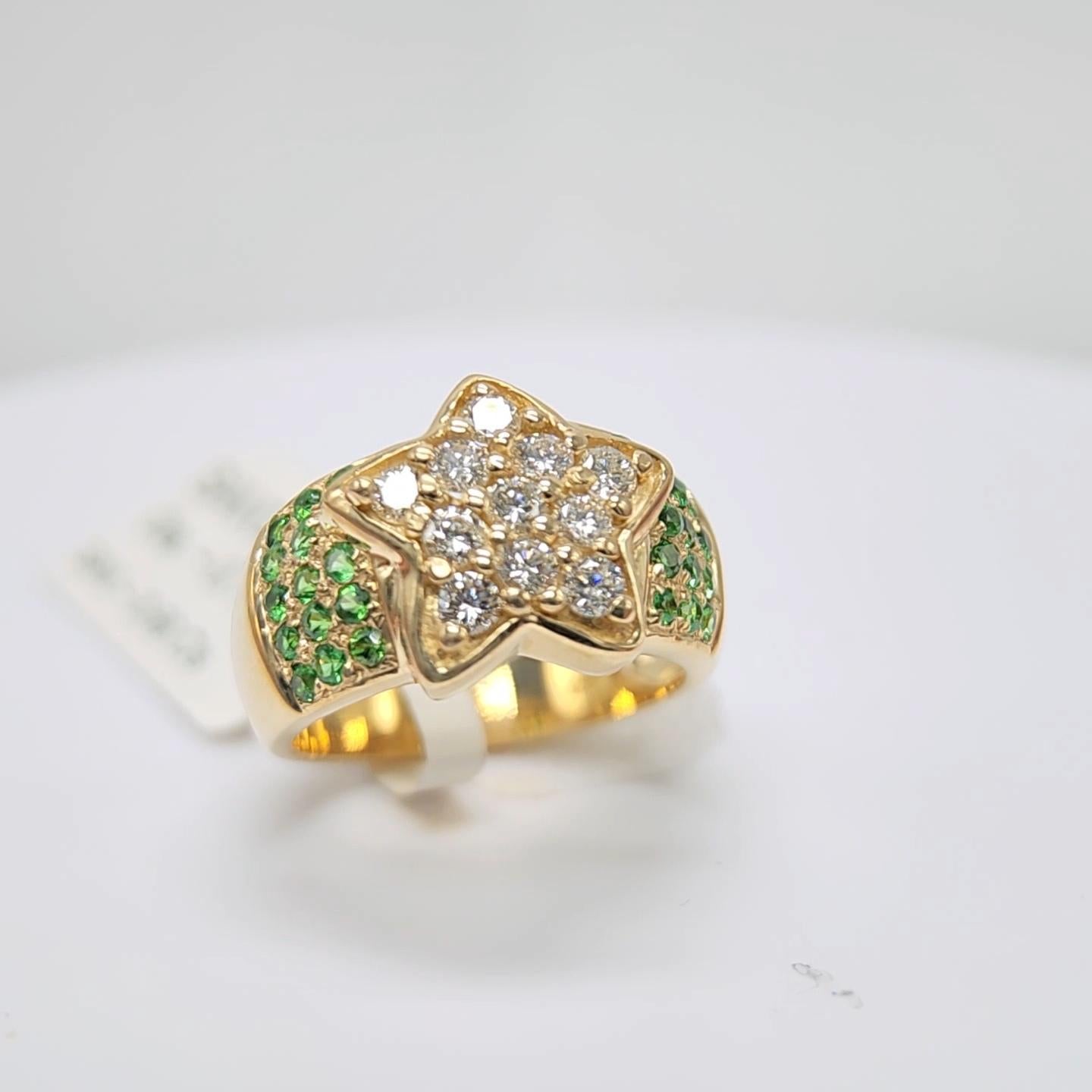 Tsavorite Ring 14 Karat Yellow Gold and Diamonds For Sale 7