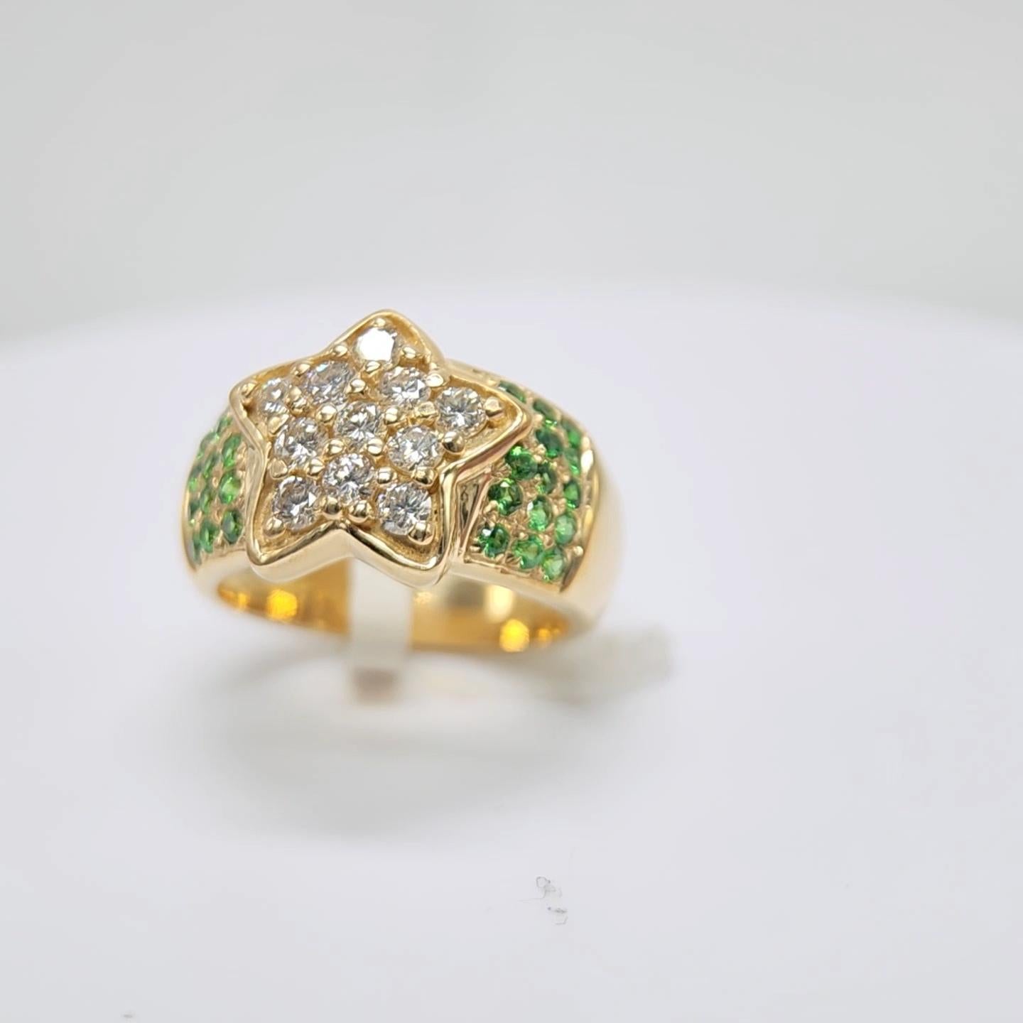 Tsavorite Ring 14 Karat Yellow Gold and Diamonds For Sale 8