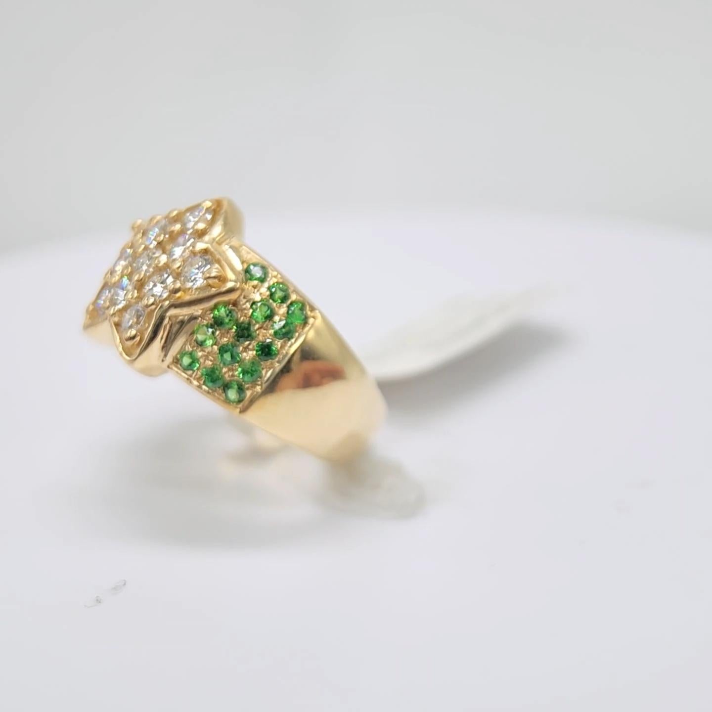 Tsavorite Ring 14 Karat Yellow Gold and Diamonds For Sale 9