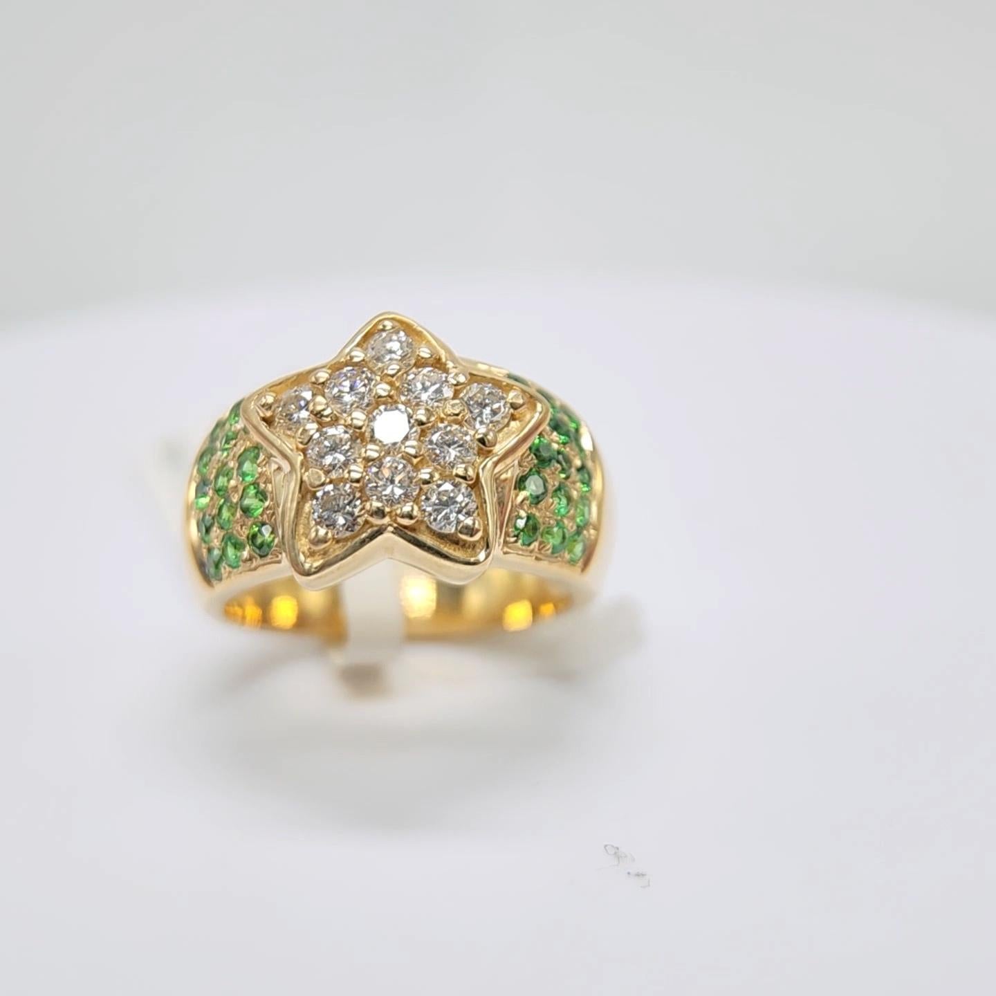 Tsavorite Ring 14 Karat Yellow Gold and Diamonds For Sale 10
