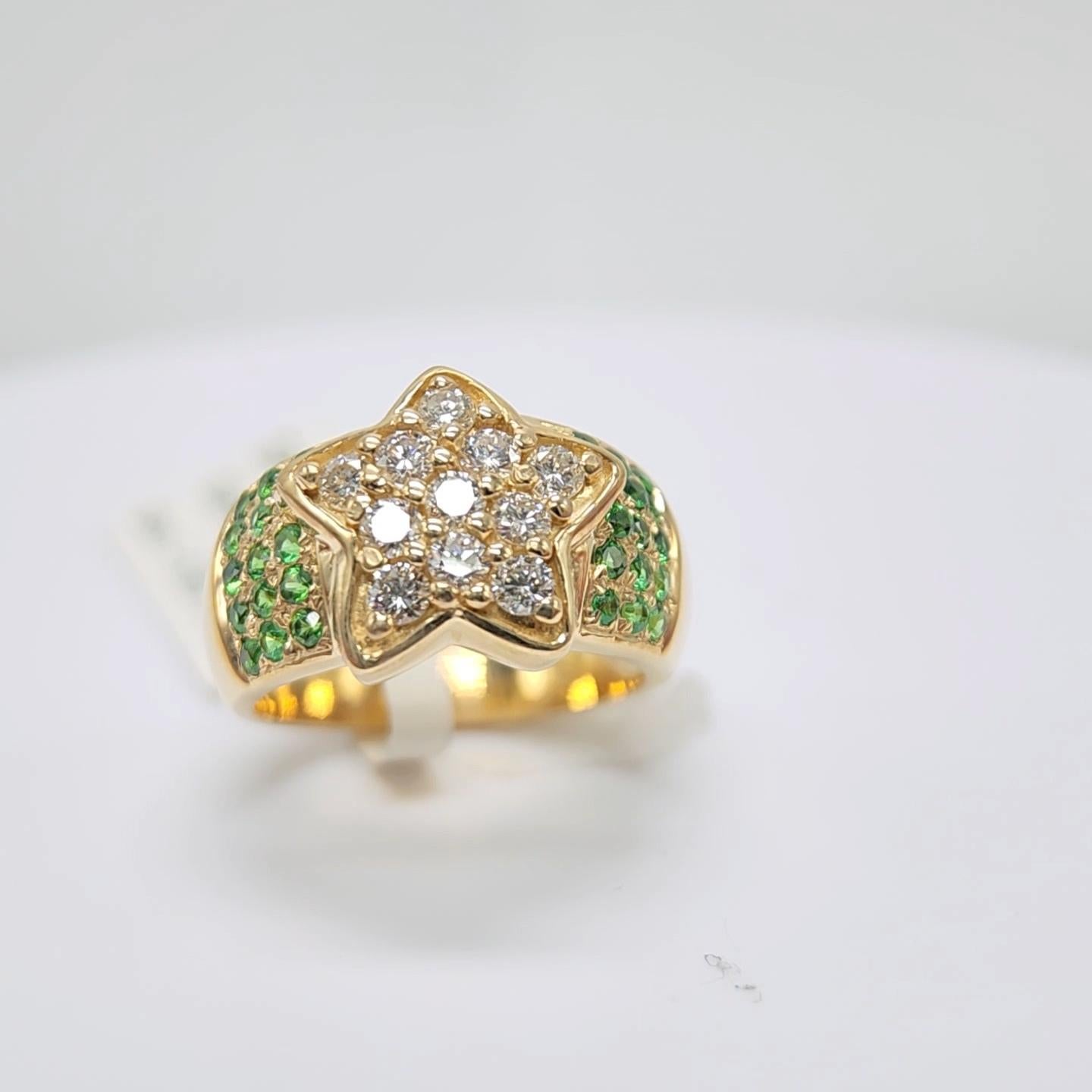 Tsavorite Ring 14 Karat Yellow Gold and Diamonds For Sale 11