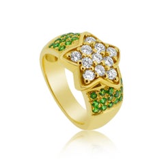 Tsavorite Ring 14 Karat Yellow Gold and Diamonds