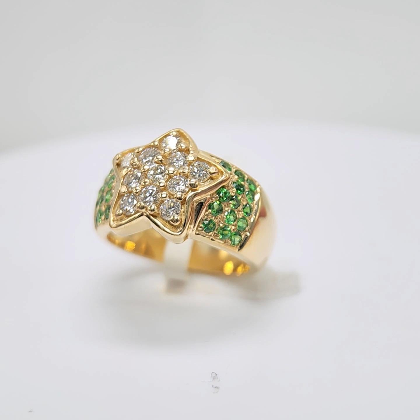 Tsavorite Ring 14 Karat Yellow Gold and Diamonds For Sale 2