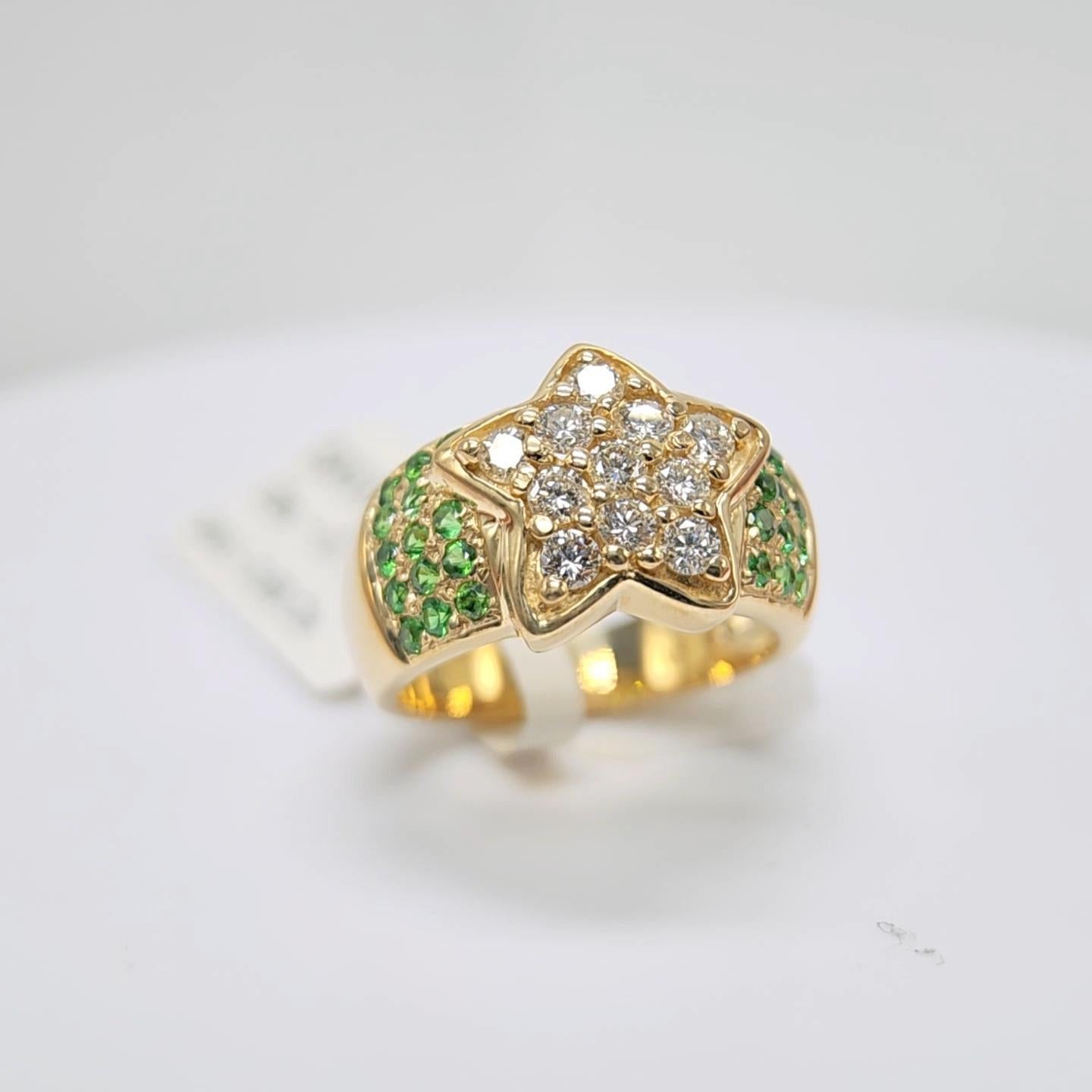 Tsavorite Ring 14 Karat Yellow Gold and Diamonds For Sale 3