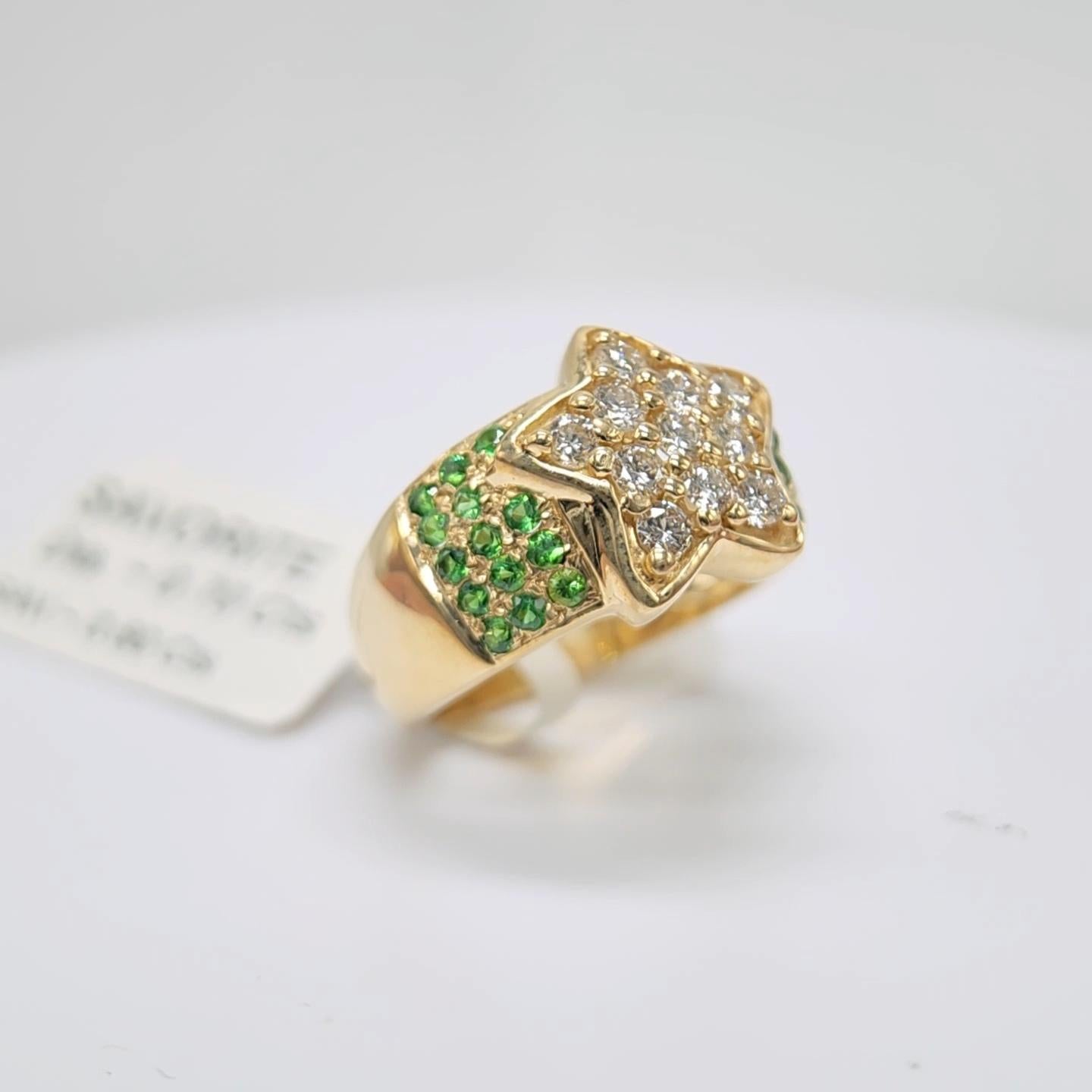 Tsavorite Ring 14 Karat Yellow Gold and Diamonds For Sale 4
