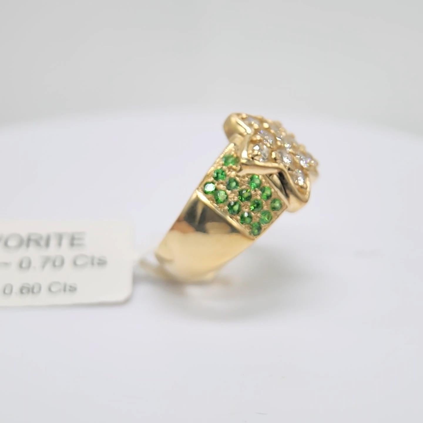 Tsavorite Ring 14 Karat Yellow Gold and Diamonds For Sale 5