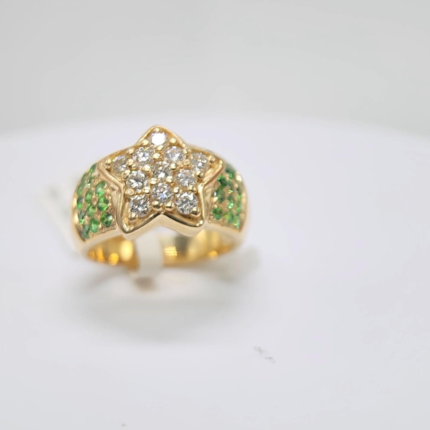 Tsavorite Ring 14 Karat Yellow Gold and Diamonds For Sale 6