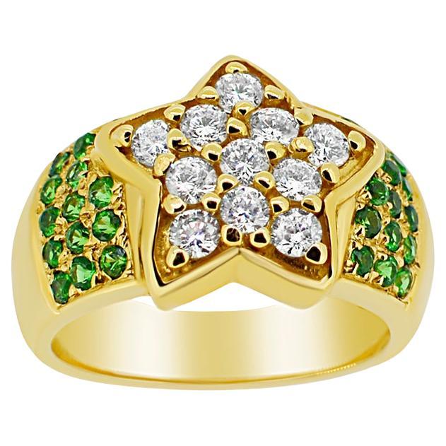 Tsavorite Ring 14 Karat Yellow Gold and Diamonds