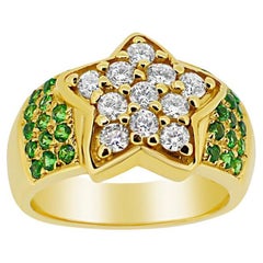 Tsavorite Ring 14 Karat Yellow Gold and Diamonds