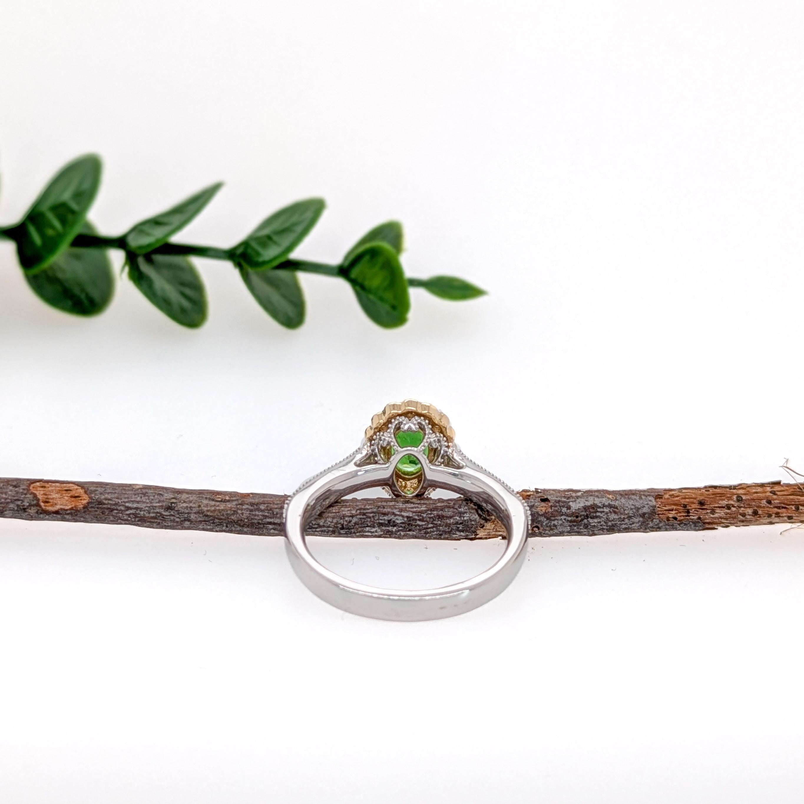 Oval Cut Tsavorite Ring w Natural Diamonds in Solid 14K Gold  OV 7x5mm  Statement Ring For Sale