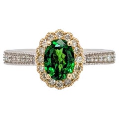 Tsavorite Ring w Natural Diamonds in Solid 14K Gold  OV 7x5mm  Statement Ring