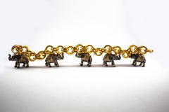 Tsavorite Ruby 1.70 Carat White Diamond "Elephants" Yellow Gold Bracelet